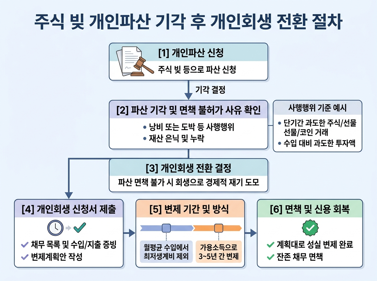 주식 빚 개인파산 기각 후 개인회생 전환 절차 설명 이미지