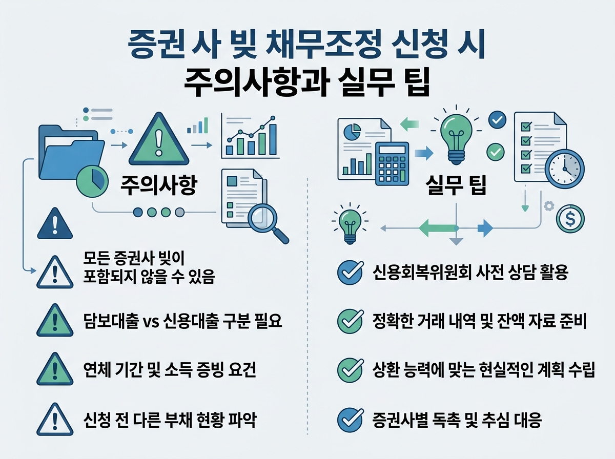 증권사 빚 채무조정 신청 시 주의사항과 실무 팁 설명 이미지