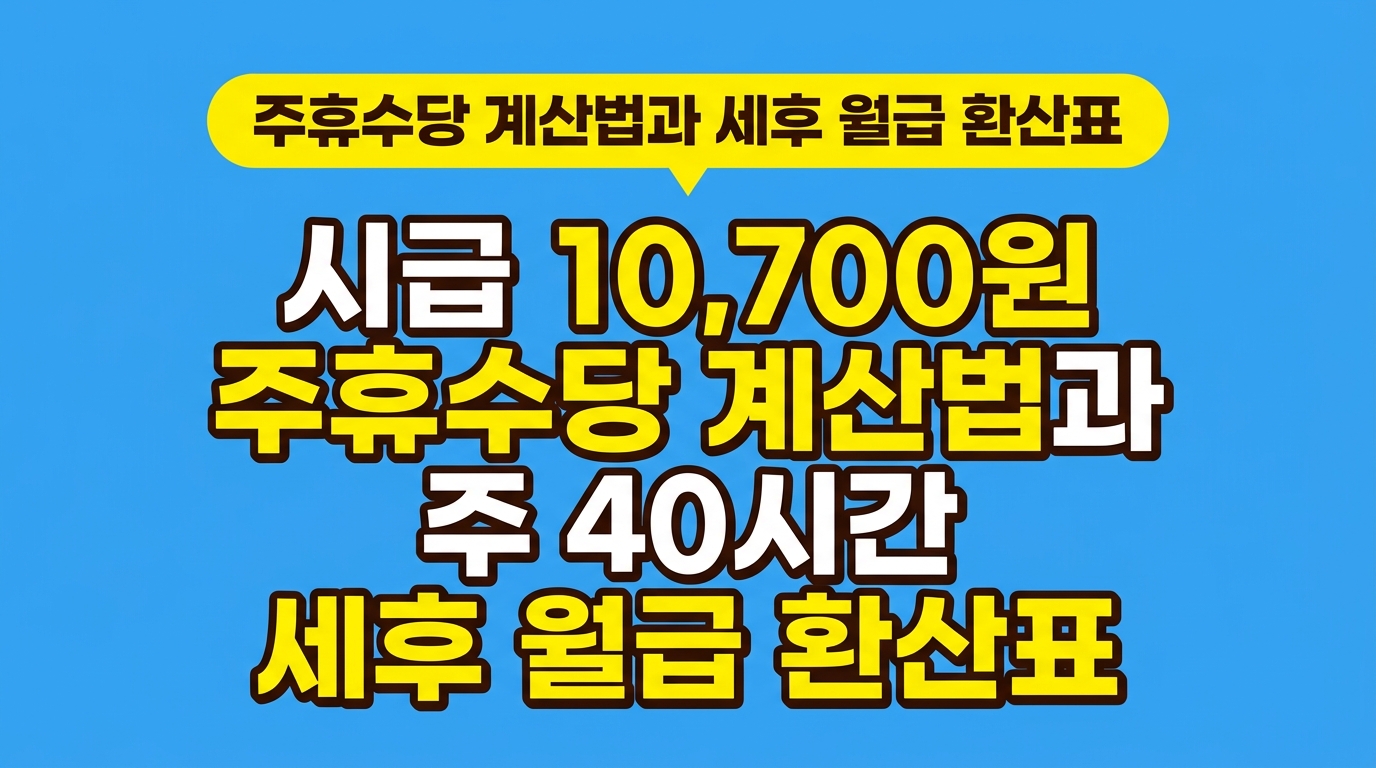 시급 10,700원 주휴수당 계산법과 주 40시간 세후 월급 환산표 대표 이미지