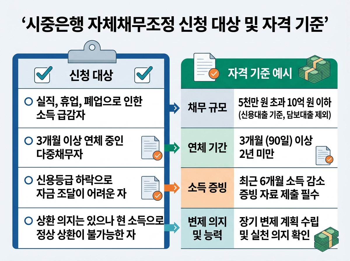 시중은행 자체채무조정 신청 대상 및 자격 기준 설명 이미지