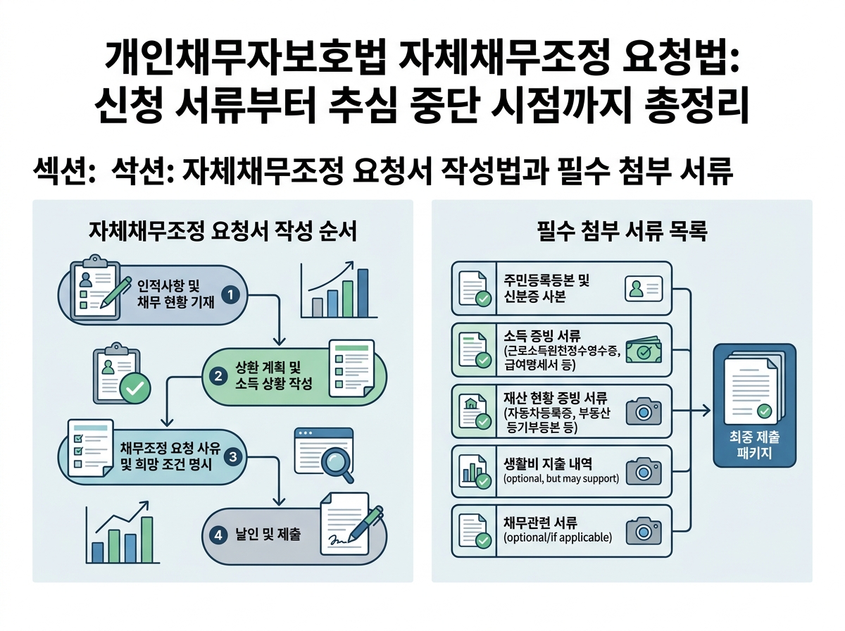 자체채무조정 요청서 작성법과 필수 첨부 서류 설명 이미지