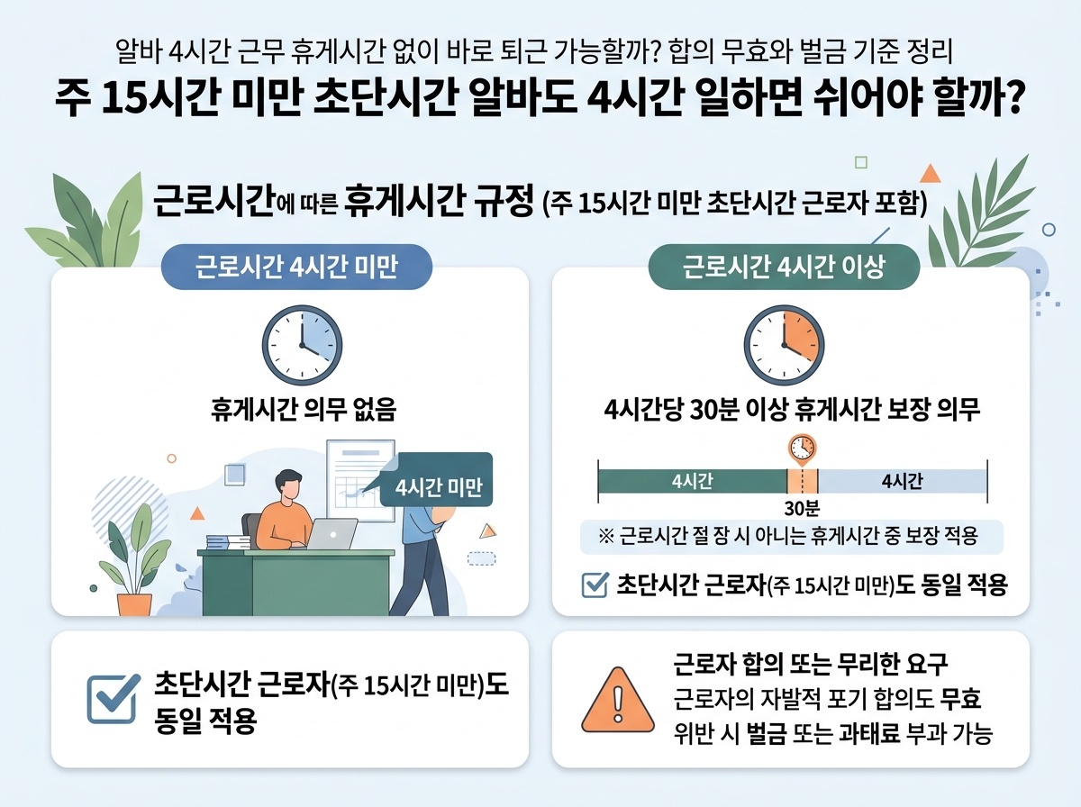 주 15시간 미만 초단시간 알바도 4시간 일하면 쉬어야 할까? 설명 이미지