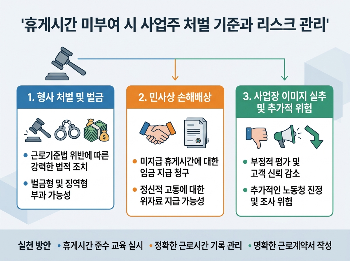 휴게시간 미부여 시 사업주 처벌 기준과 리스크 관리 설명 이미지