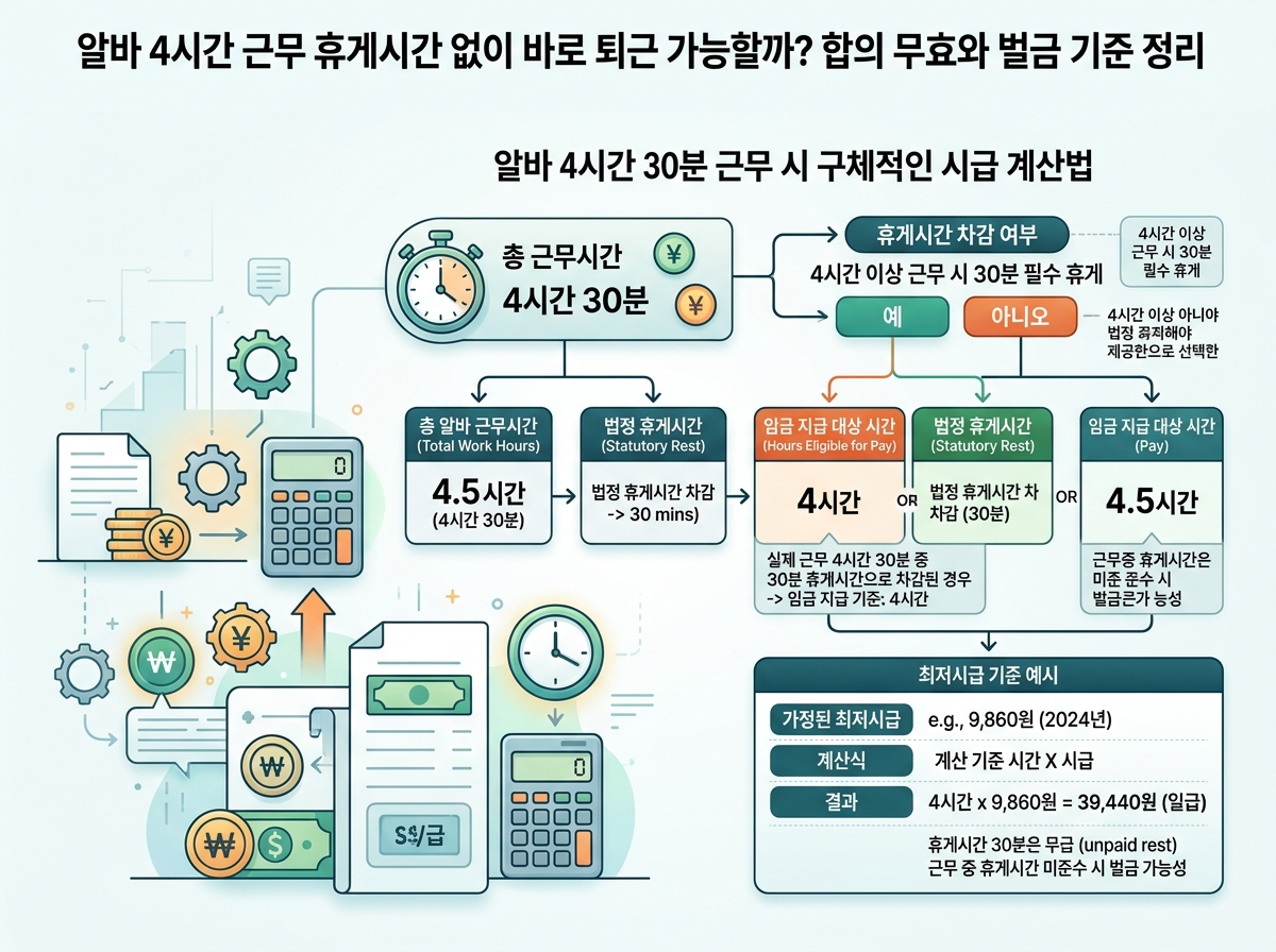 알바 4시간 30분 근무 시 구체적인 시급 계산법 설명 이미지