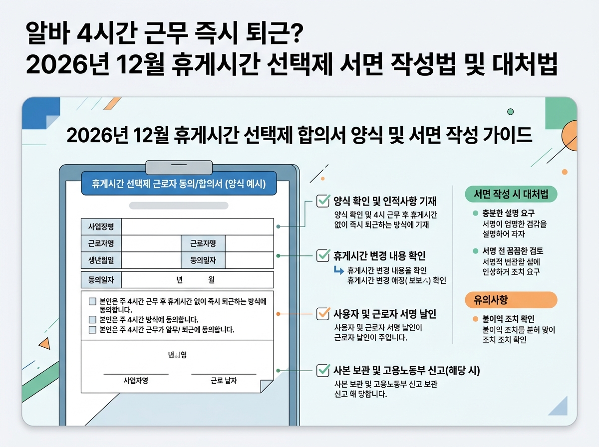 2026년 12월 휴게시간 선택제 합의서 양식 및 서면 작성 가이드 설명 이미지