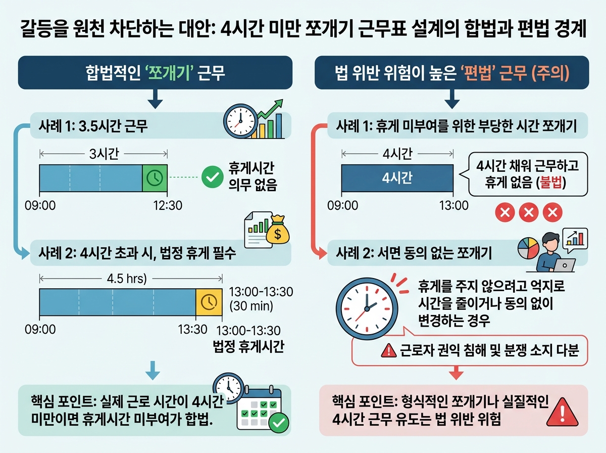 갈등을 원천 차단하는 대안: 4시간 미만 쪼개기 근무표 설계의 합법과 편법 경계 설명 이미지