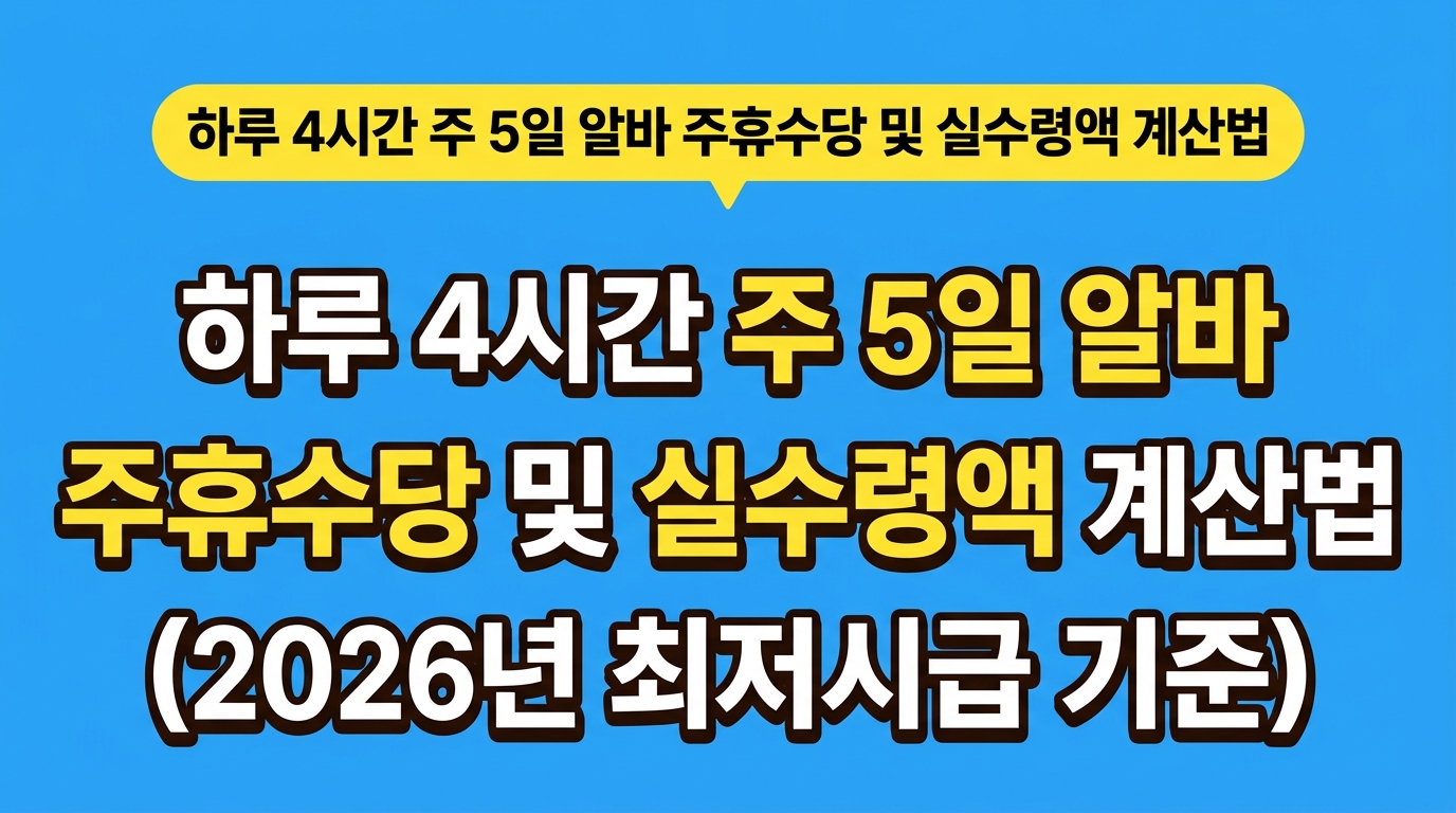 하루 4시간 주 5일 알바 주휴수당 및 실수령액 계산법 (2026년 최저시급 기준) 대표 이미지