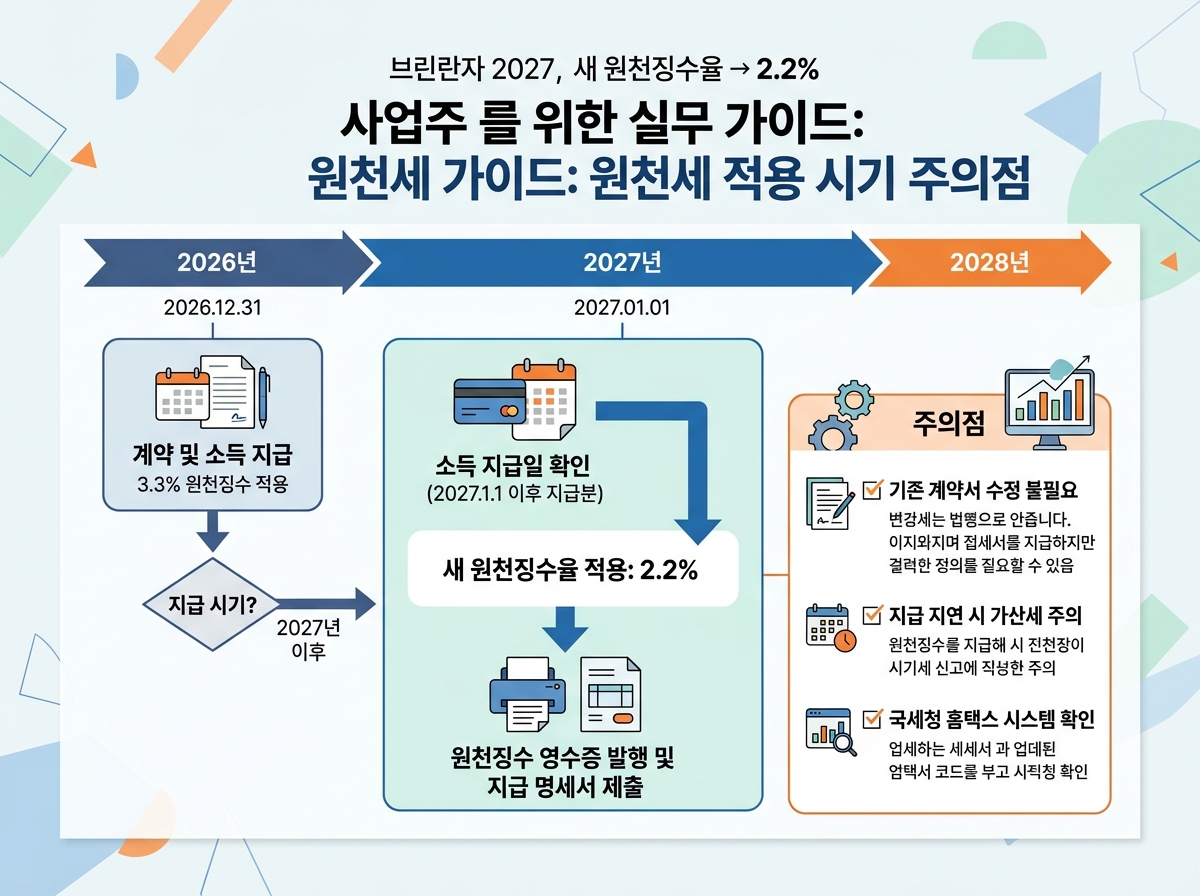 사업주를 위한 실무 가이드: 원천세 적용 시기와 주의점 설명 이미지