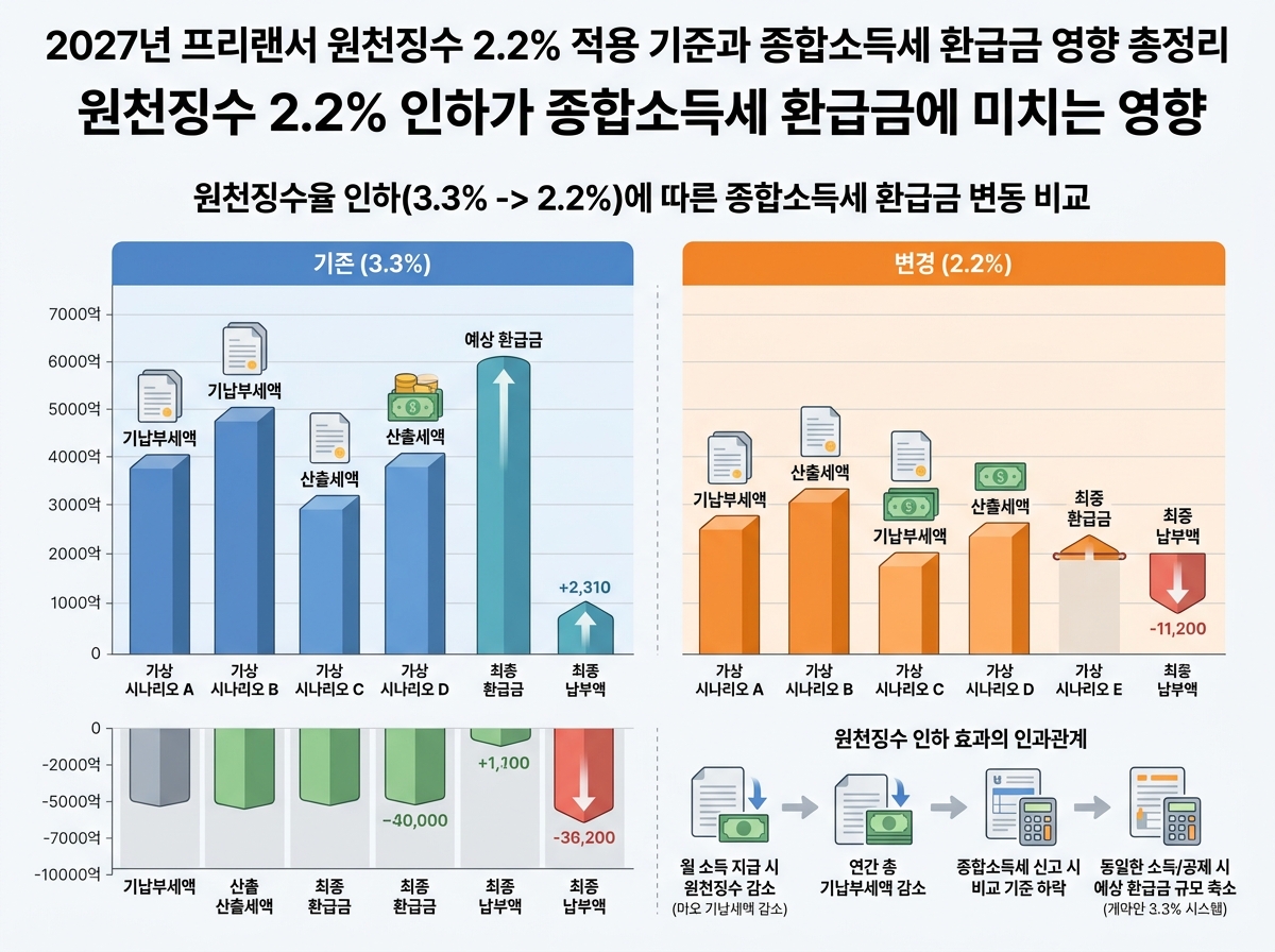 원천징수 2.2% 인하가 종합소득세 환급금에 미치는 영향 설명 이미지
