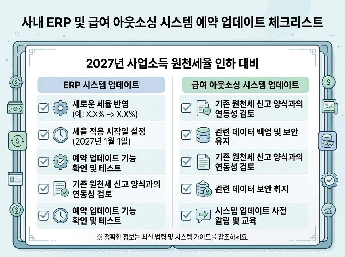 사내 ERP 및 급여 아웃소싱 시스템 예약 업데이트 체크리스트 설명 이미지