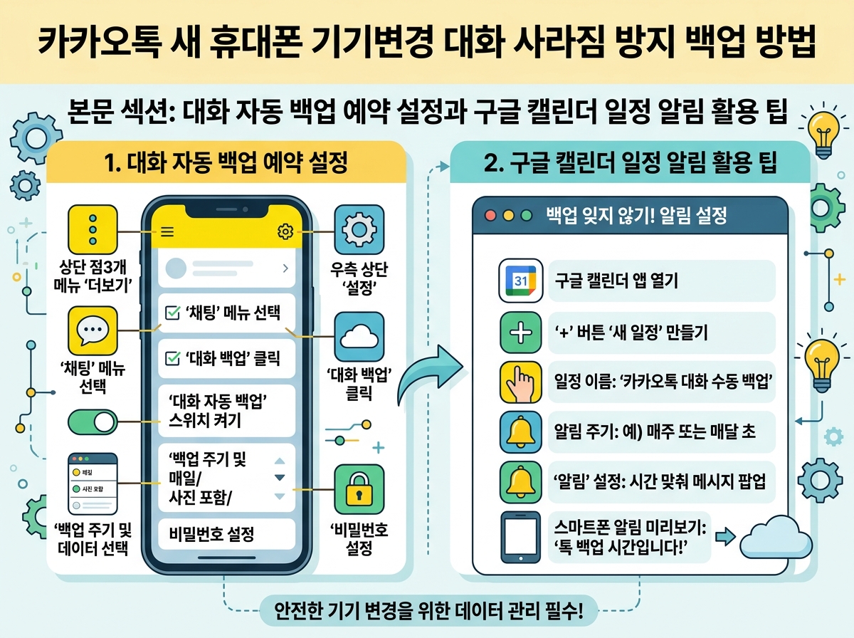 대화 자동 백업 예약 설정과 구글 캘린더 일정 알림 활용 팁 설명 이미지