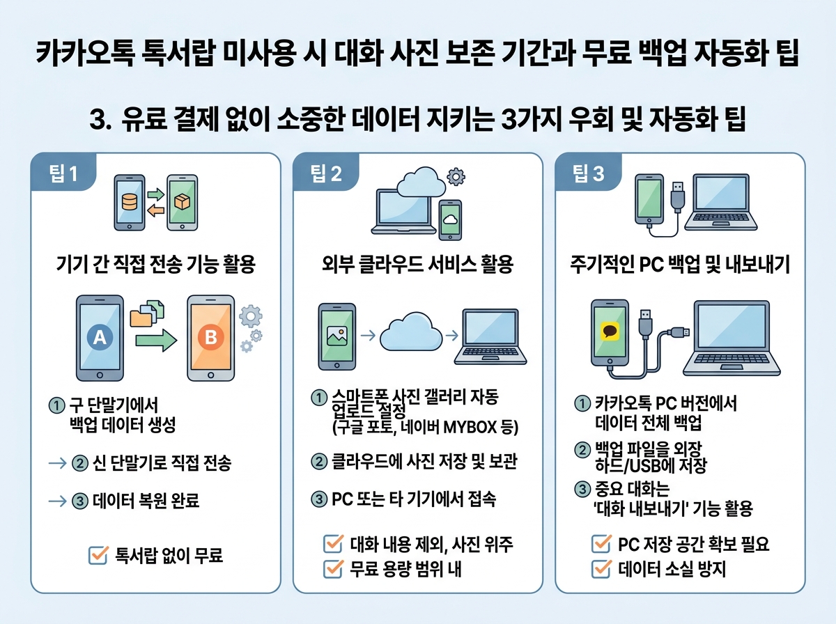 3. 유료 결제 없이 소중한 데이터 지키는 3가지 우회 및 자동화 팁 설명 이미지