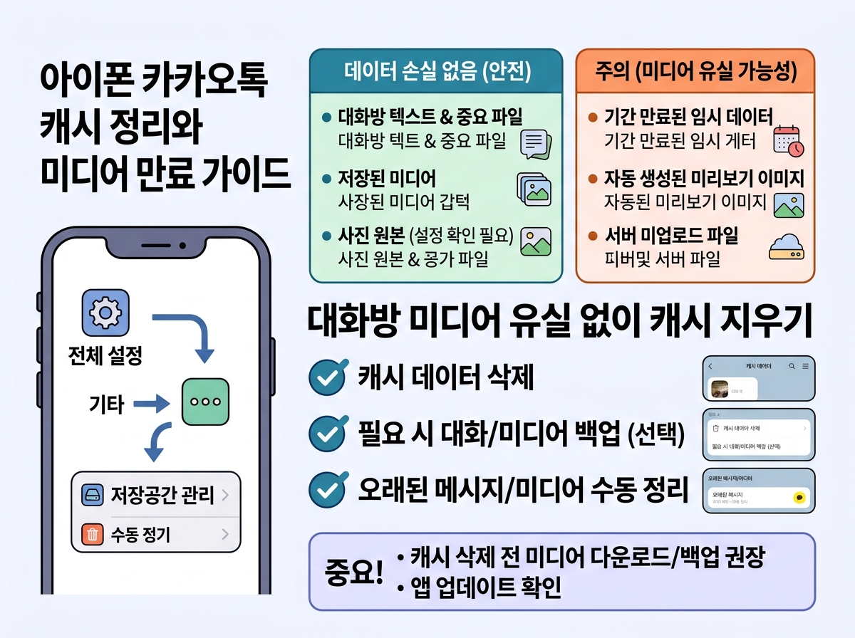 아이폰 카카오톡 캐시 정리와 미디어 만료 방지 설명 이미지