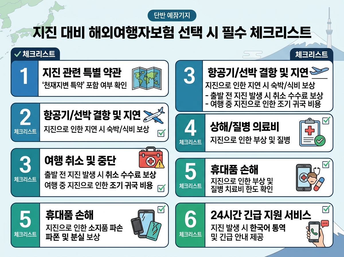 지진 대비 해외여행자보험 선택 시 필수 체크리스트 설명 이미지