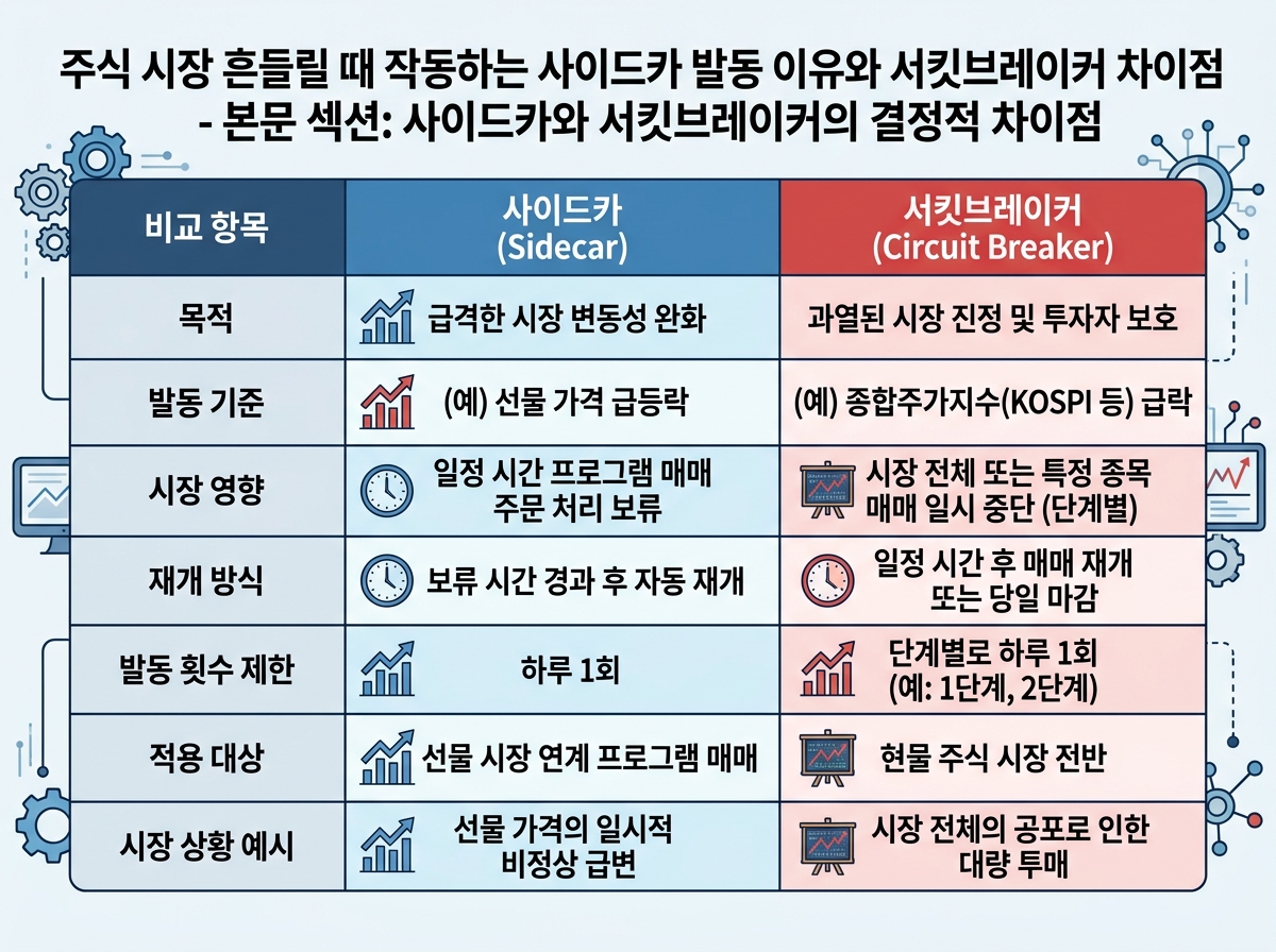 사이드카와 서킷브레이커의 결정적 차이점 설명 이미지