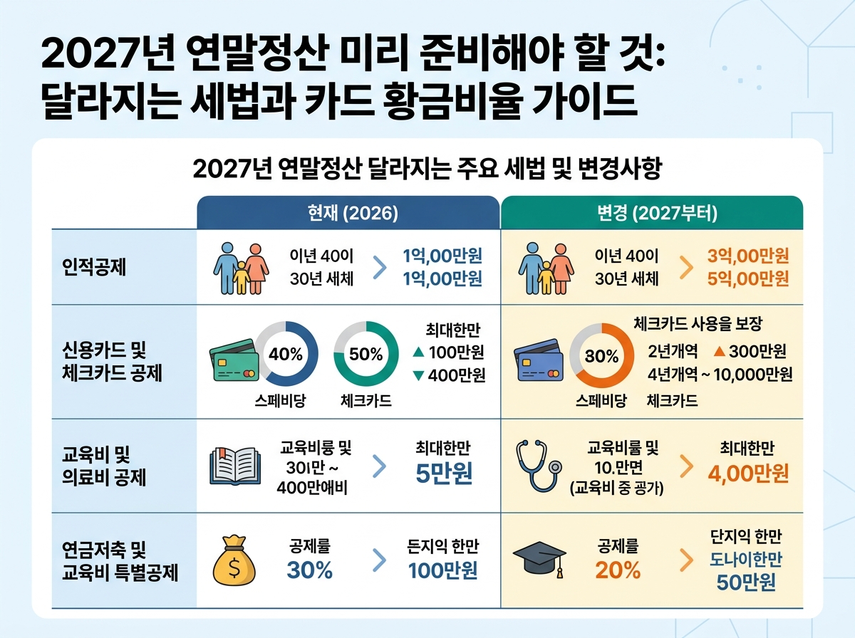 2027년 연말정산 달라지는 주요 세법 및 변경사항 설명 이미지