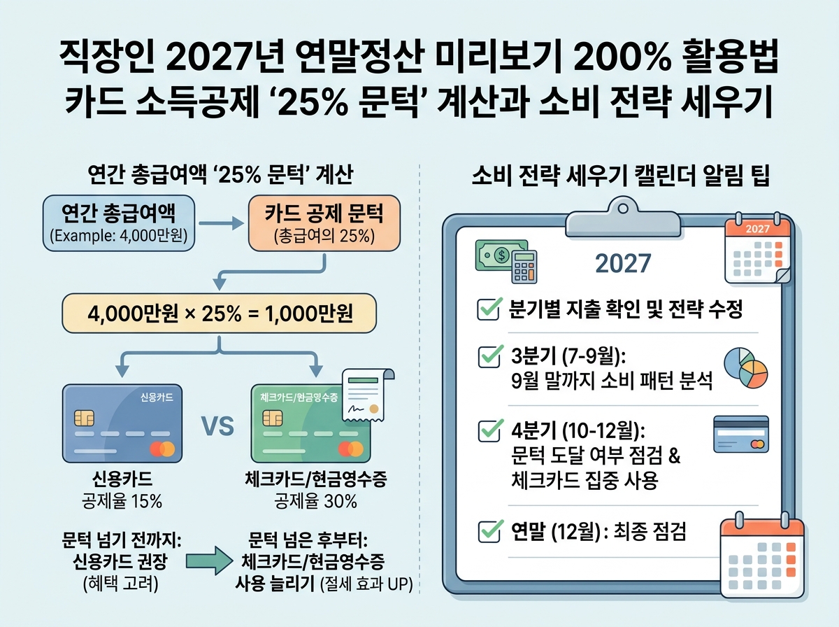 카드 소득공제 '25% 문턱' 계산과 소비 전략 세우기 설명 이미지