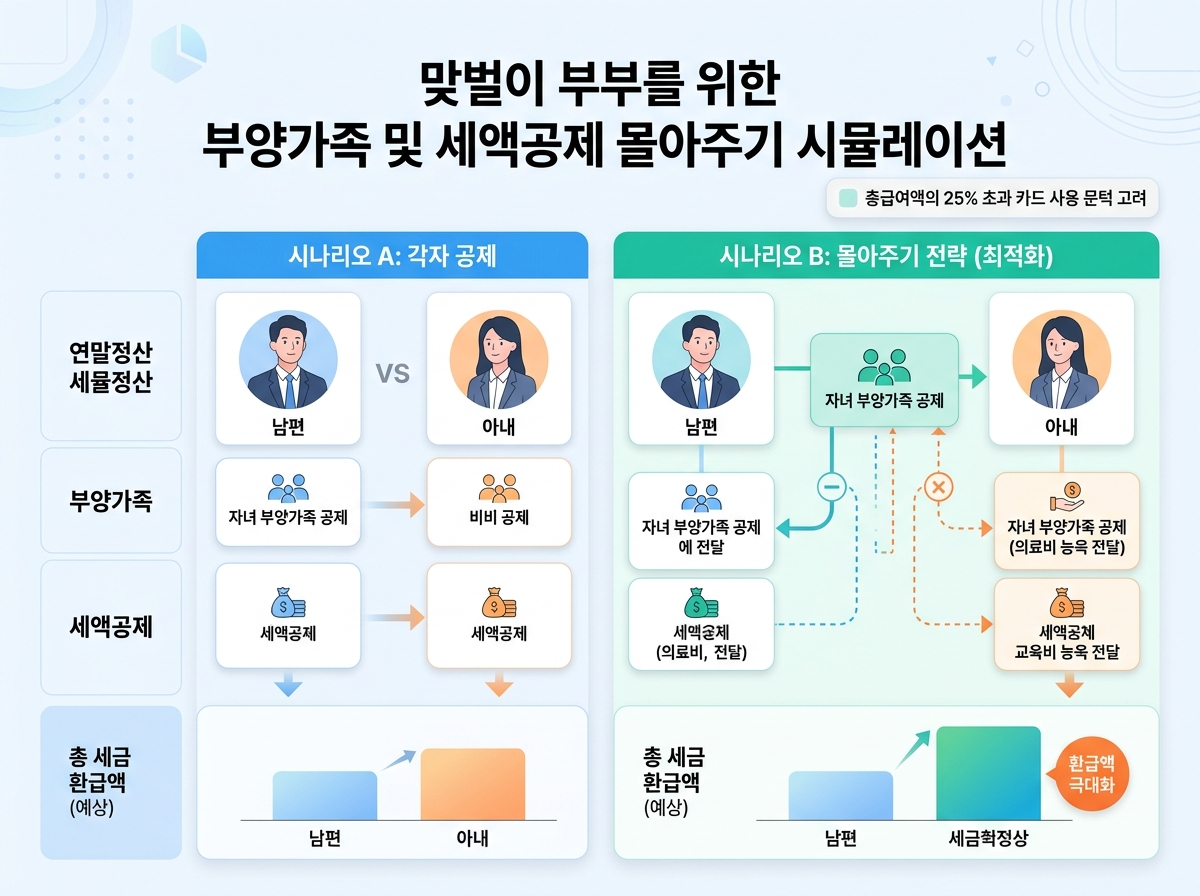 맞벌이 부부를 위한 부양가족 및 세액공제 몰아주기 시뮬레이션 설명 이미지