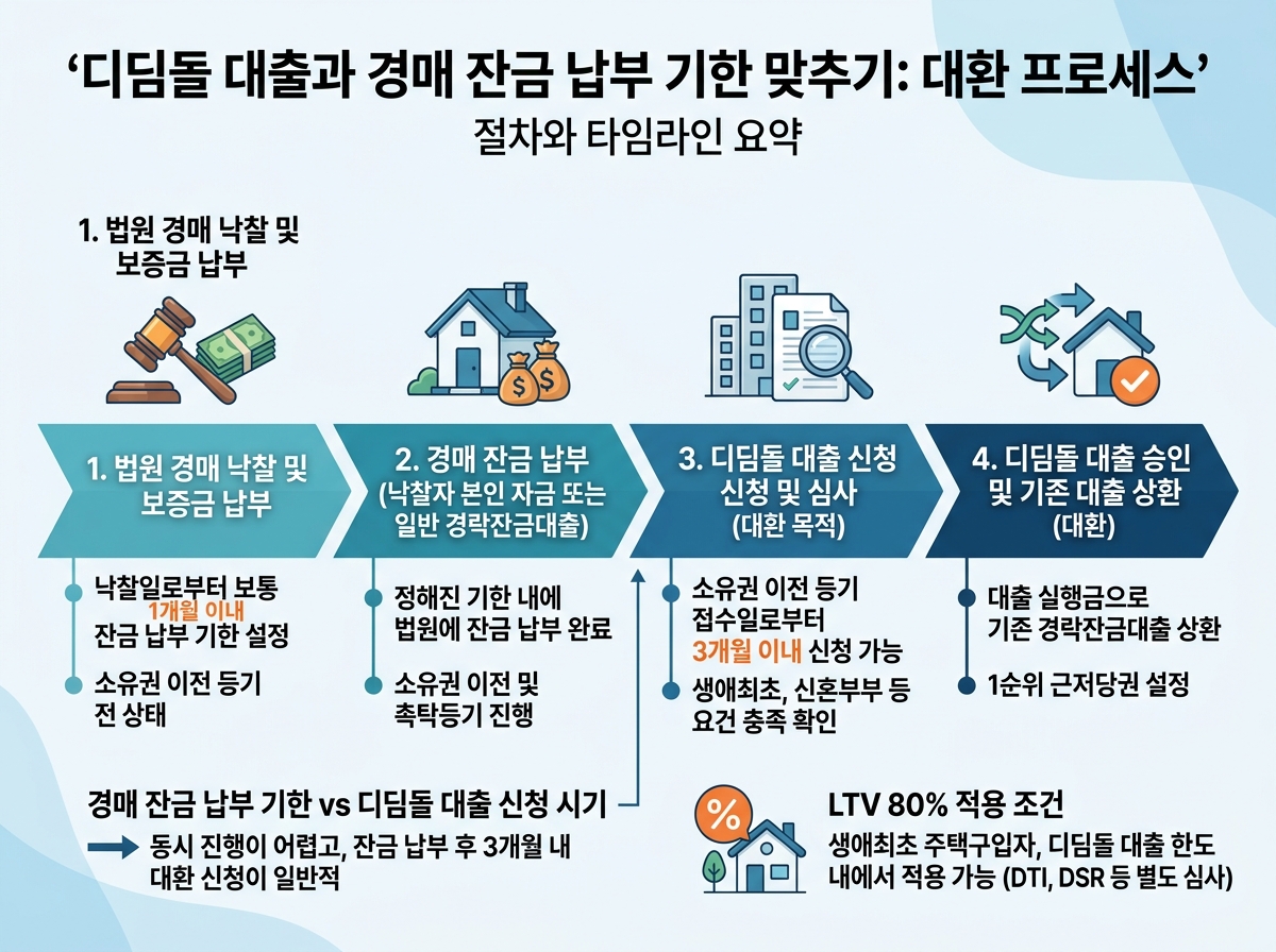 디딤돌 대출과 경매 잔금 납부 기한 맞추기: 대환 프로세스 설명 이미지