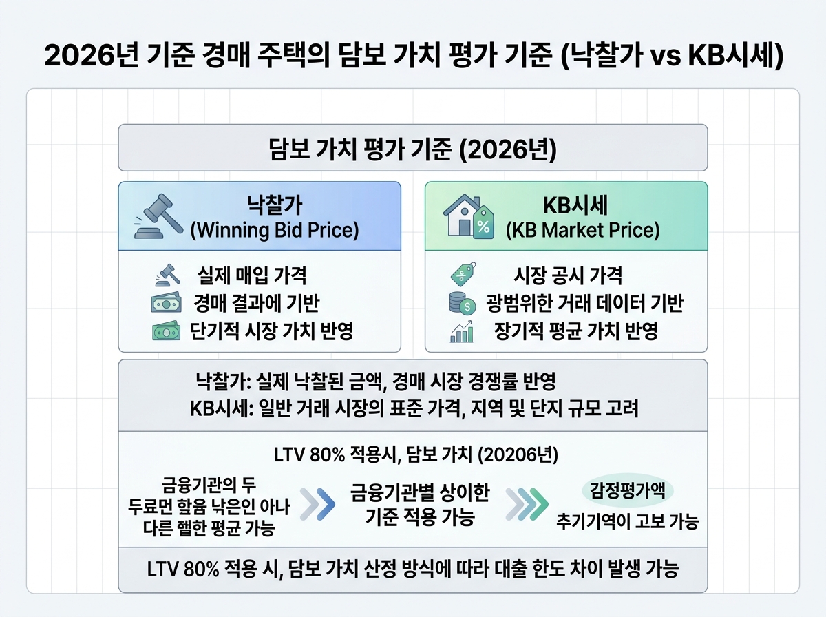 2026년 기준 경매 주택의 담보 가치 평가 기준 (낙찰가 vs KB시세) 설명 이미지