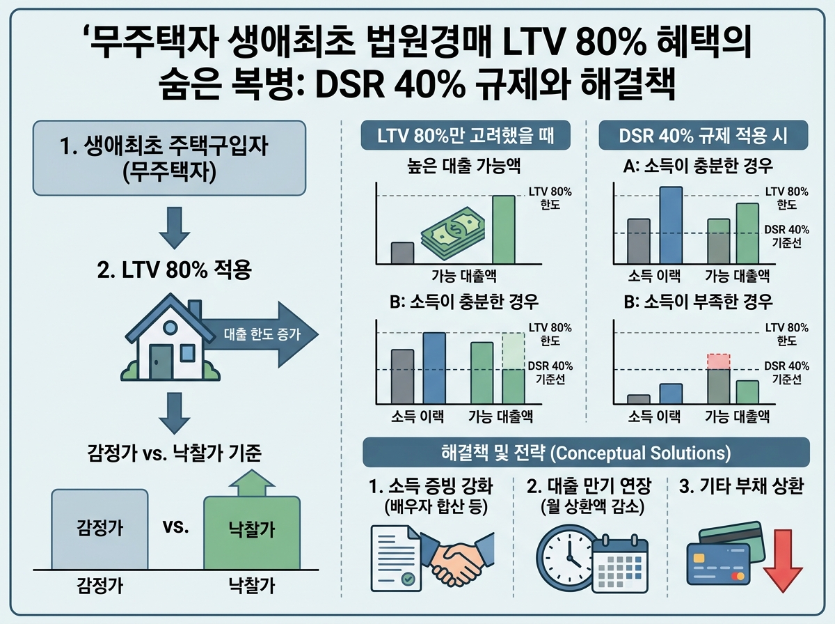 LTV 80% 완화의 숨은 복병, DSR 40% 규제와 해결책 설명 이미지