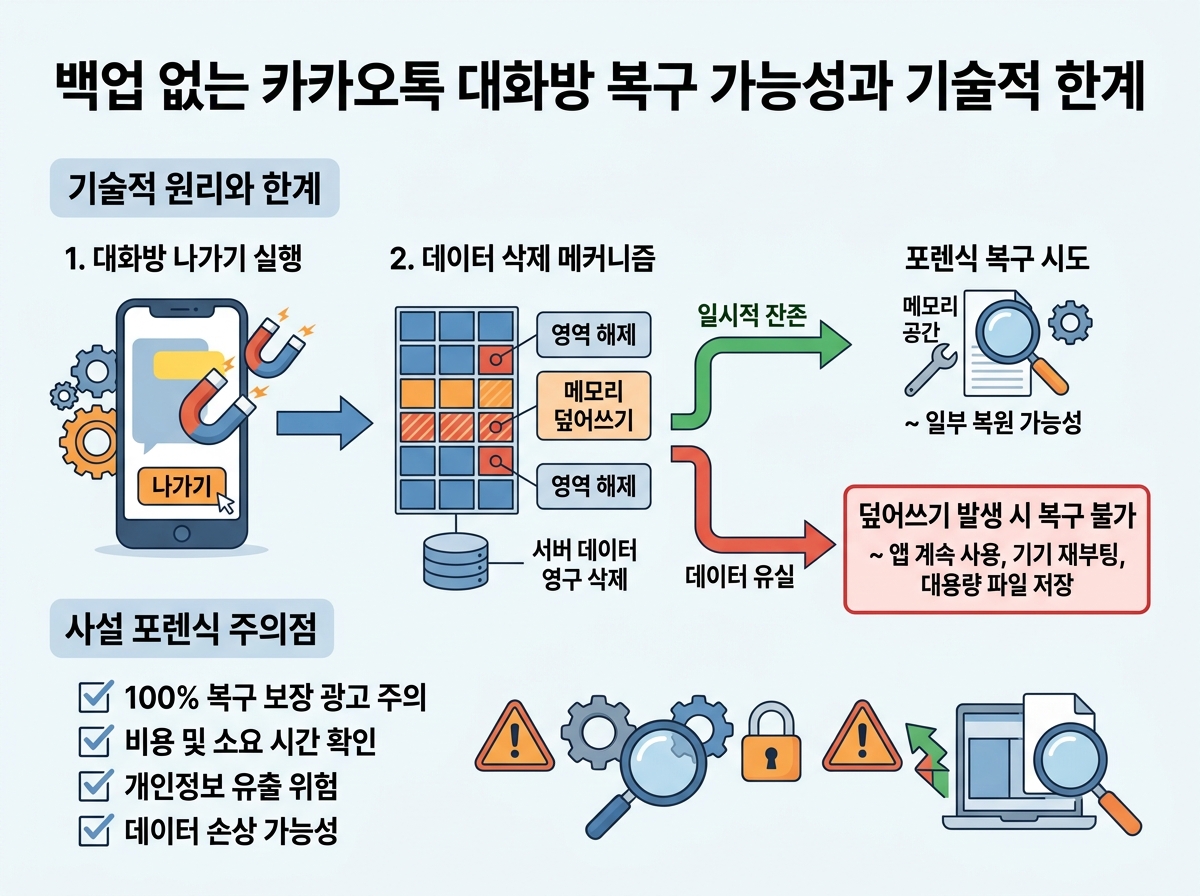 백업이 없는 상태에서 복구 가능성과 기술적 한계 설명 이미지