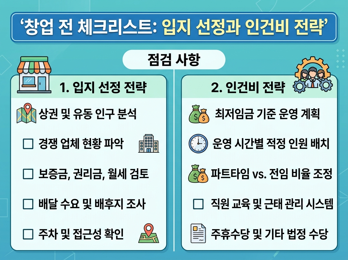 창업 전 체크리스트: 입지 선정과 인건비 전략 설명 이미지