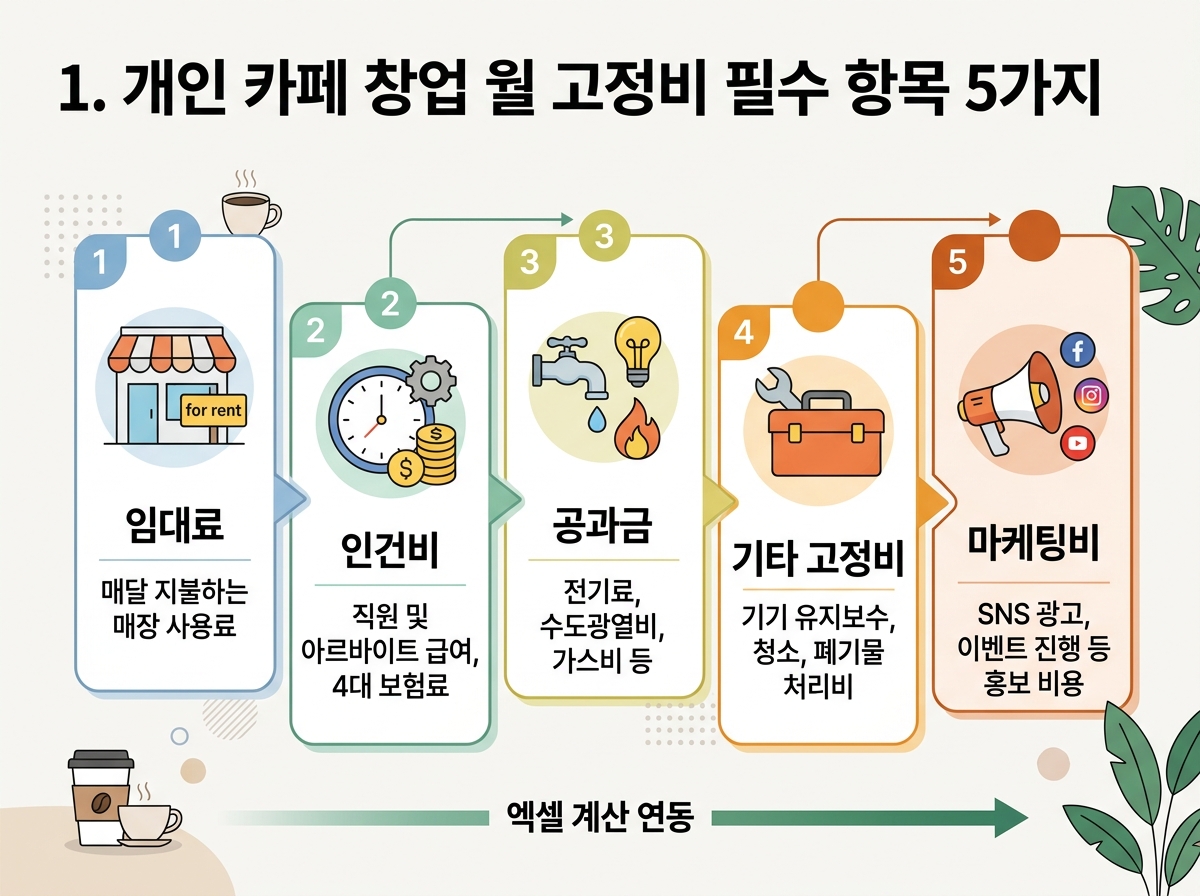 1. 개인 카페 창업 월 고정비 필수 항목 5가지 설명 이미지