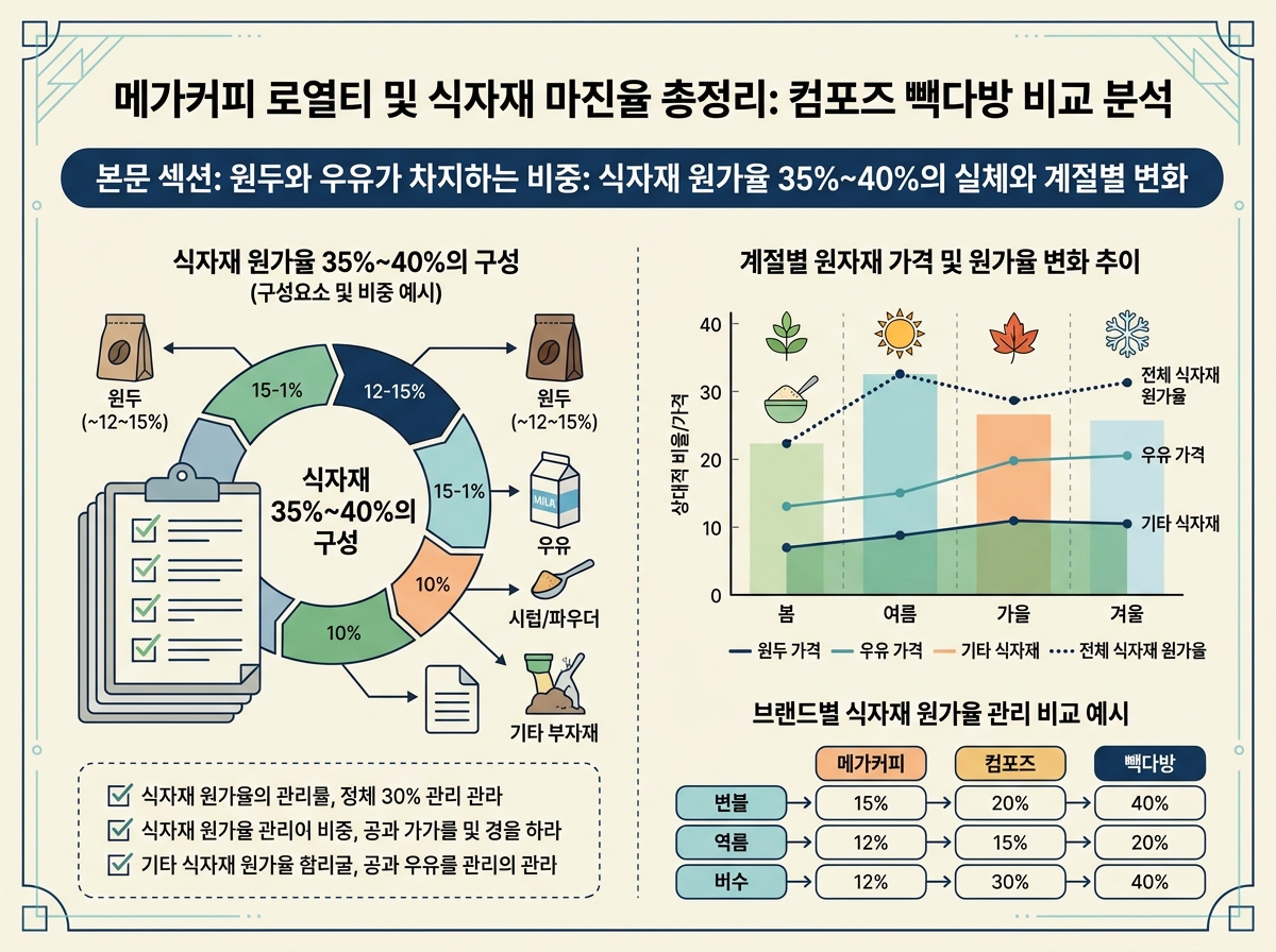 원두와 우유가 차지하는 비중: 식자재 원가율 35%~40%의 실체와 계절별 변화 설명 이미지