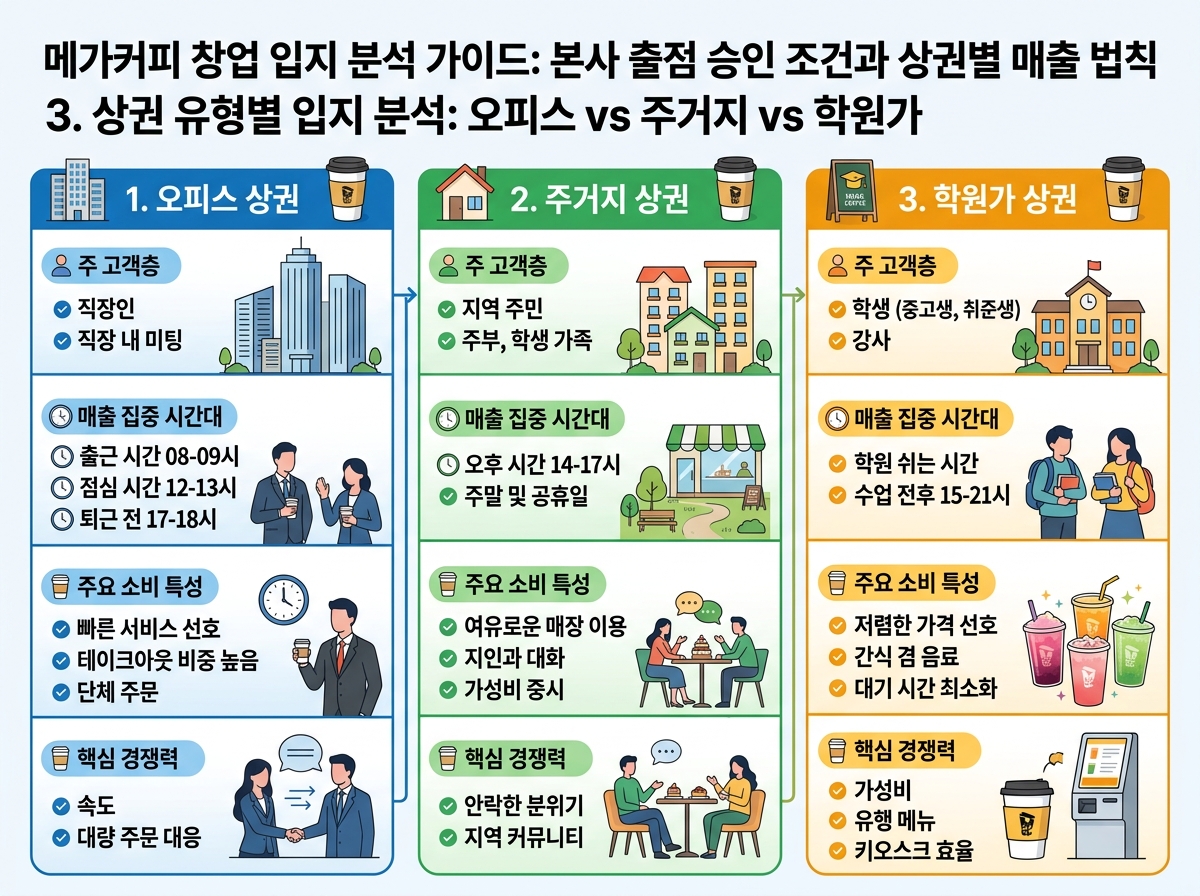 3. 상권 유형별 입지 분석: 오피스 vs 주거지 vs 학원가 설명 이미지