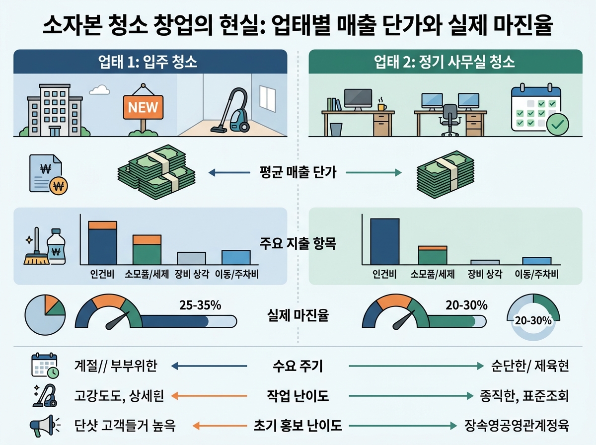 2. 입주 청소 vs 정기 사무실 청소: 업태별 매출 단가와 실제 마진율 설명 이미지