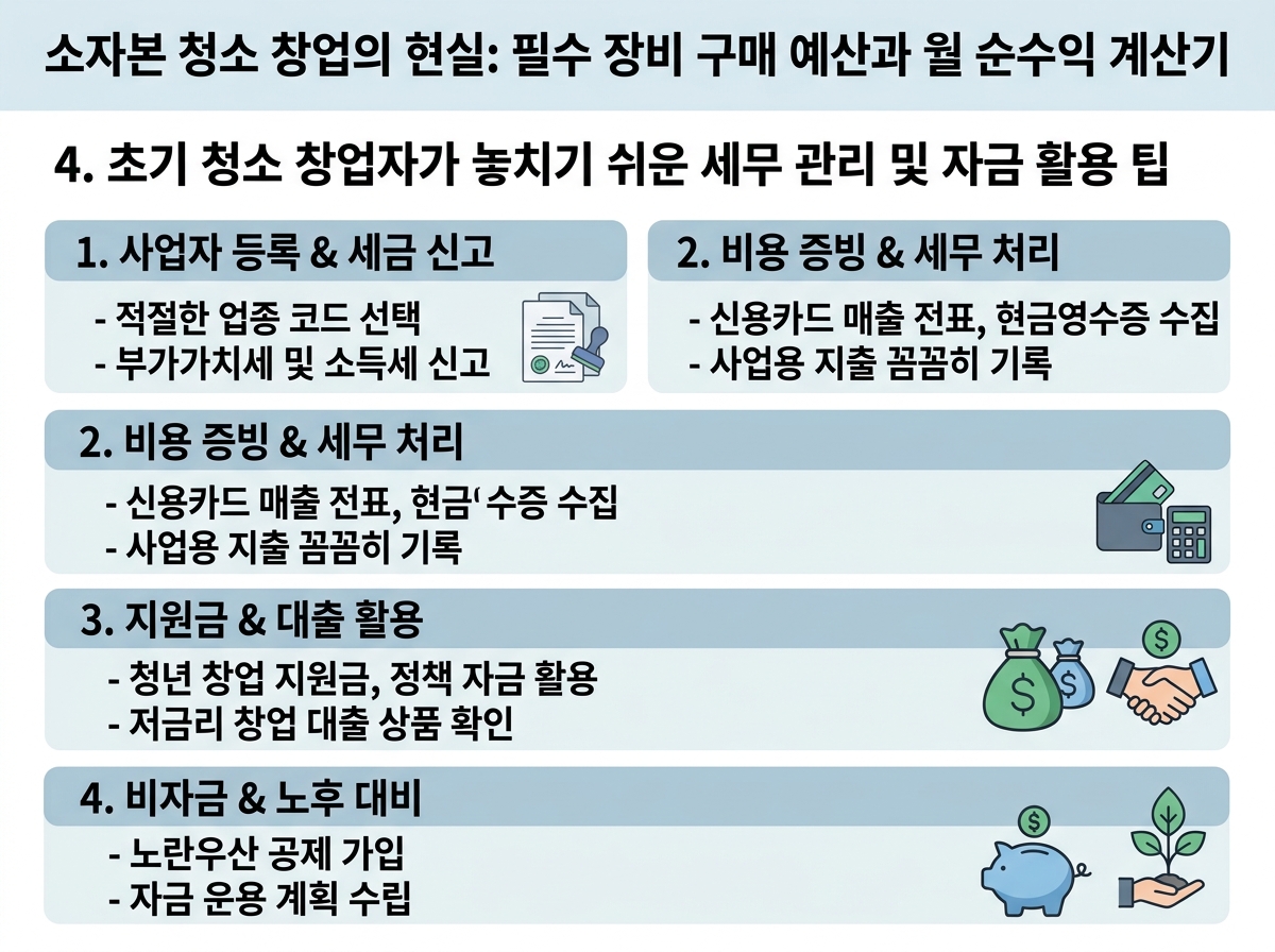 4. 초기 청소 창업자가 놓치기 쉬운 세무 관리 및 자금 활용 팁 설명 이미지
