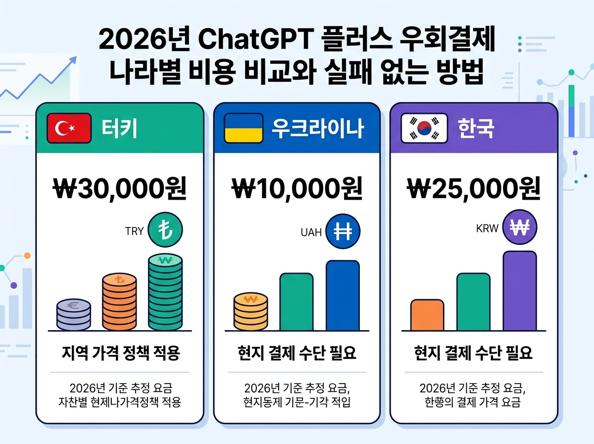 1. 2026년 ChatGPT 플러스 국가별 구독 요금 비교 (터키 vs 우크라이나 vs 한국) 설명 이미지
