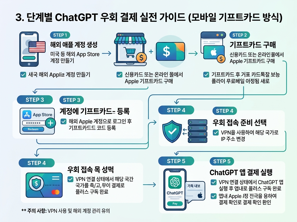 3. 단계별 ChatGPT 우회 결제 실전 가이드 (모바일 기프트카드 방식) 설명 이미지