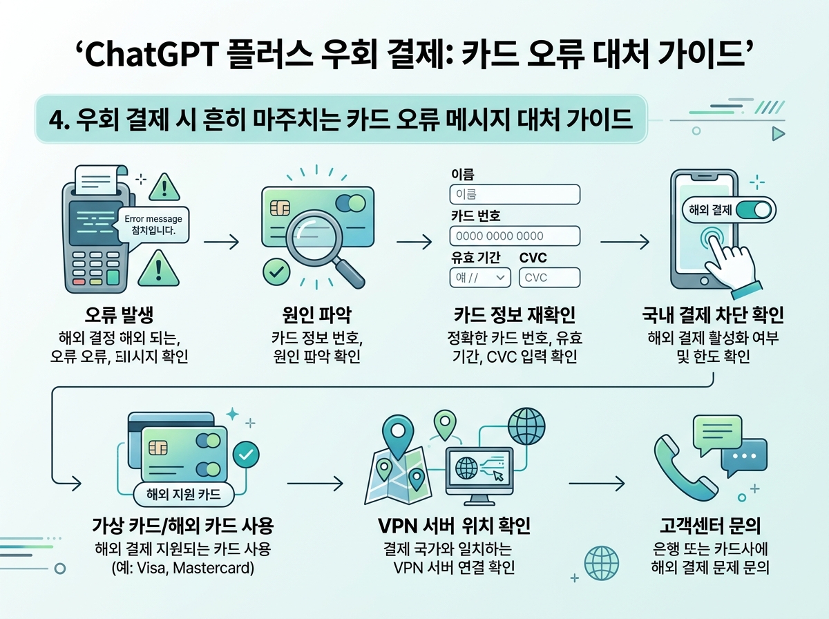 4. 우회 결제 시 흔히 마주치는 카드 오류 메시지 대처 가이드 설명 이미지