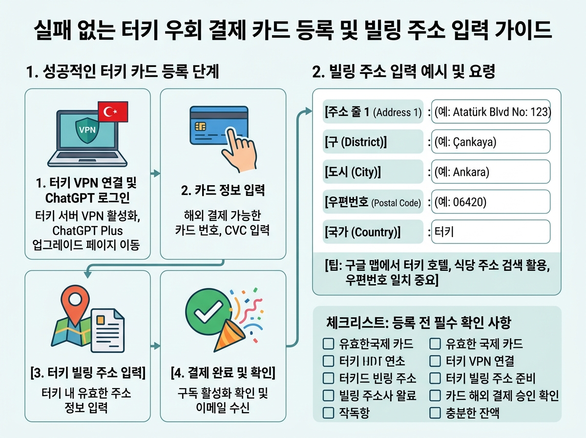 실패 없는 터키 우회 결제 카드 등록 및 빌링 주소 입력 가이드 설명 이미지