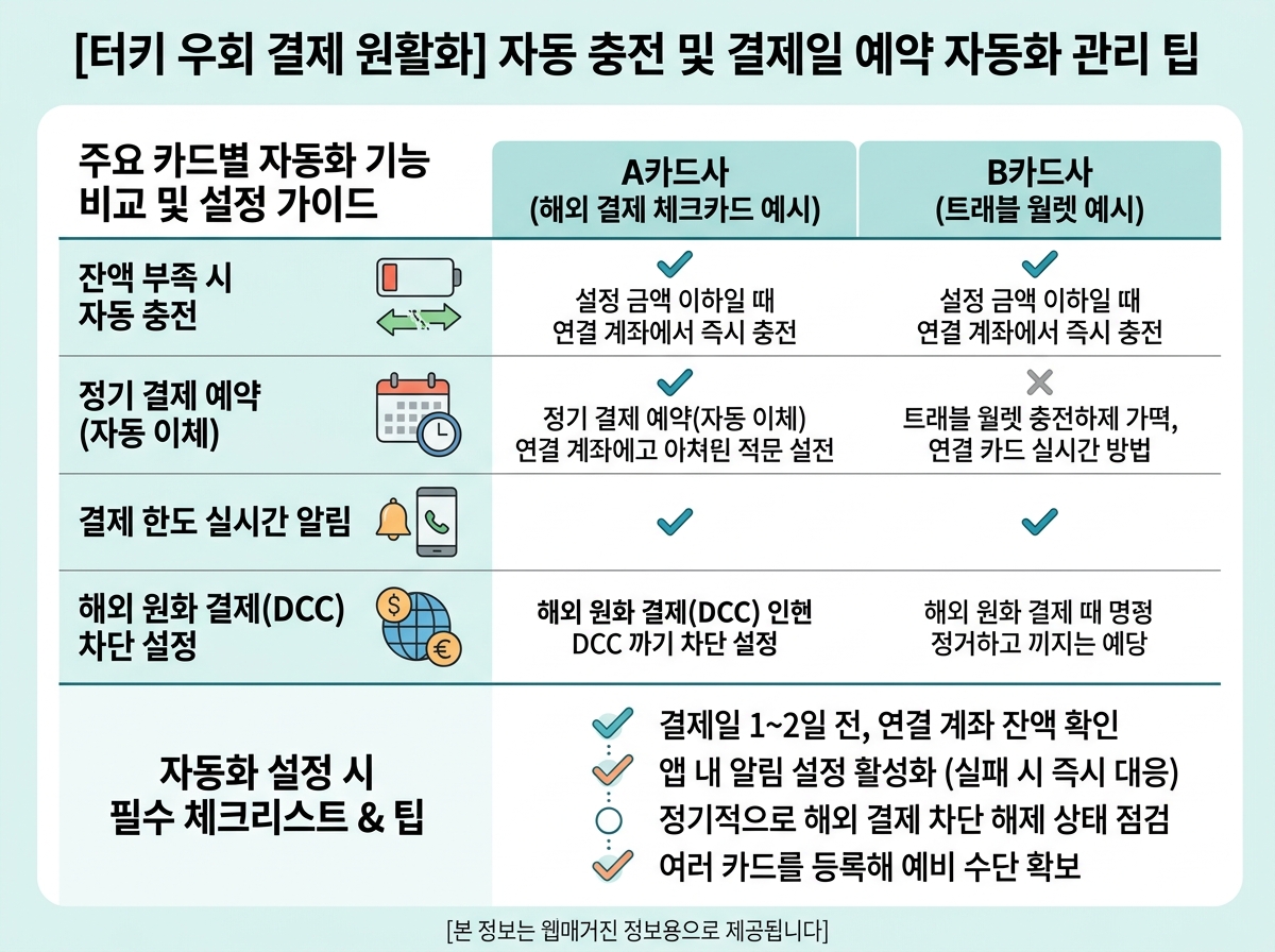자동 충전 및 결제일 예약 자동화 관리 팁 설명 이미지