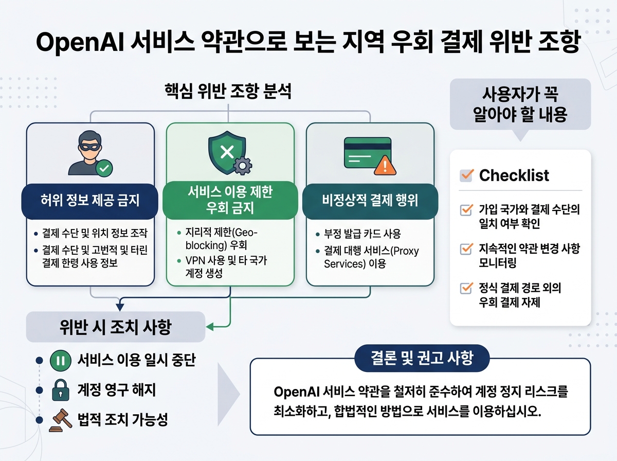 2. OpenAI 서비스 약관으로 보는 지역 우회 결제 위반 조항 설명 이미지