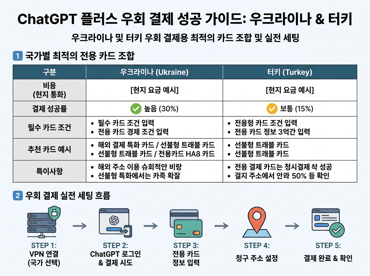 우크라이나 및 터키 우회 결제용 최적의 카드 조합 및 실전 세팅 설명 이미지