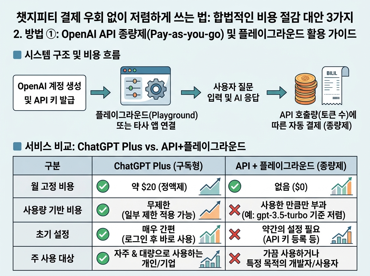 2. 방법 ①: API 종량제 요금과 플레이그라운드 활용법 설명 이미지