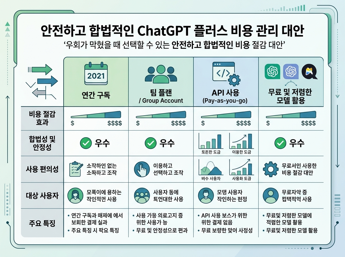 우회가 막혔을 때 선택할 수 있는 안전하고 합법적인 비용 절감 대안 설명 이미지
