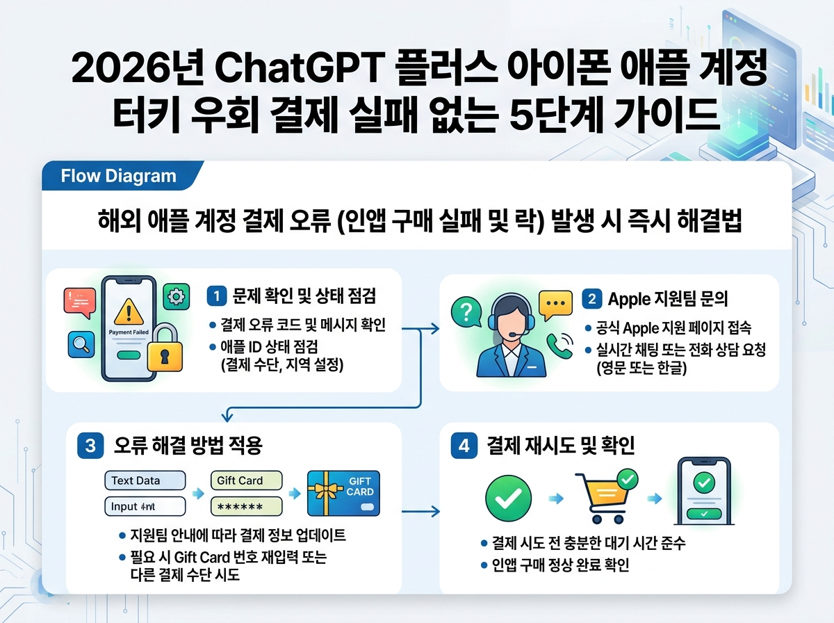 해외 애플 계정 결제 오류(인앱 구매 실패 및 락) 발생 시 즉시 해결법 설명 이미지