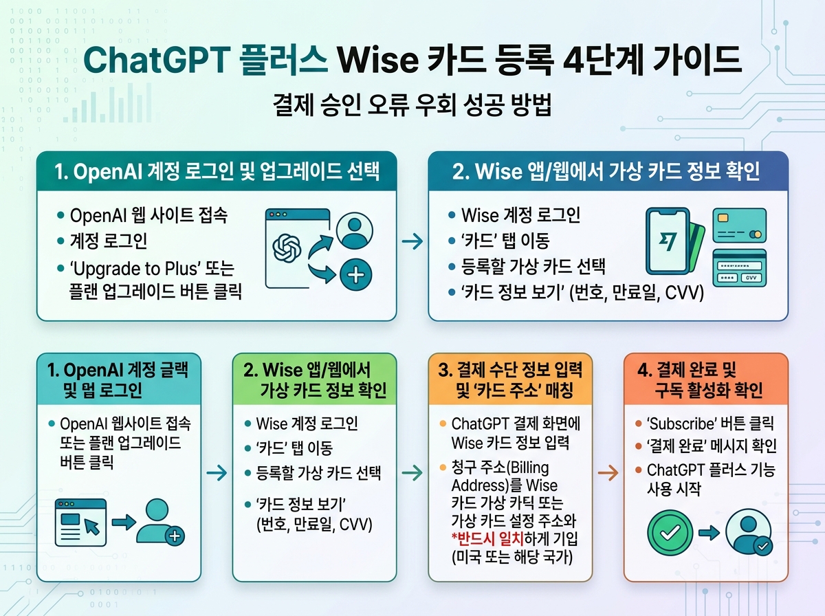 3. ChatGPT 플러스 Wise 카드 등록 4단계 가이드 설명 이미지