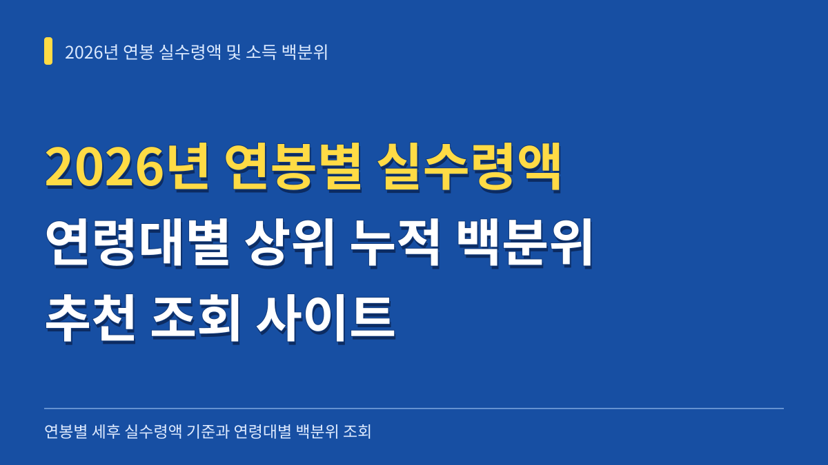 2026년 연봉별 실수령액 및 연령대별 상위 누적 백분위표 조회 사이트 추천 대표 이미지