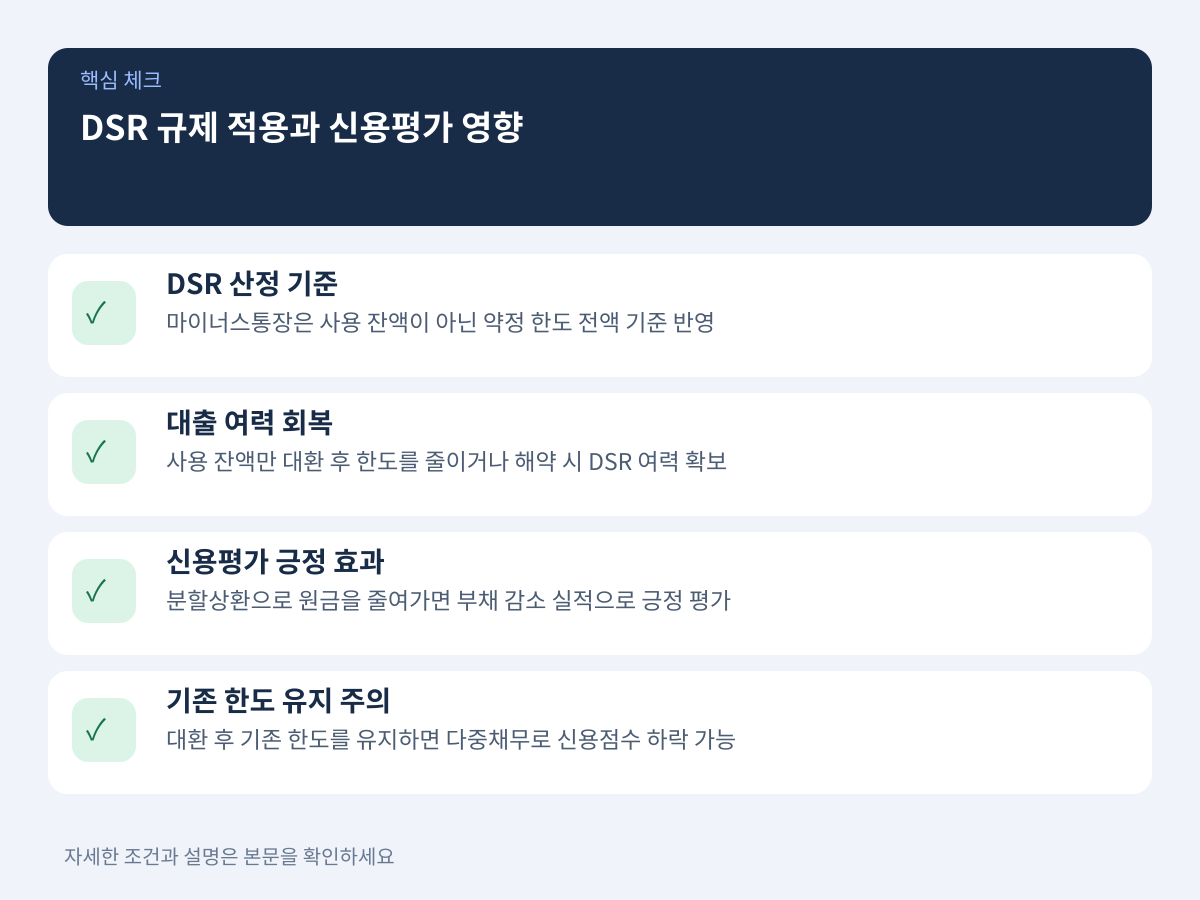 DSR 규제 적용 기준과 신용평가상의 영향 설명 이미지