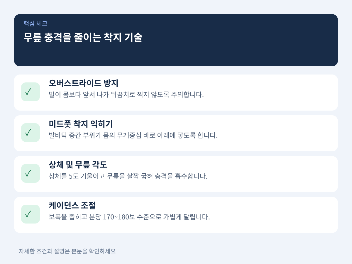 무릎 통증을 유발하는 원인과 충격을 분산하는 착지 기술 설명 이미지