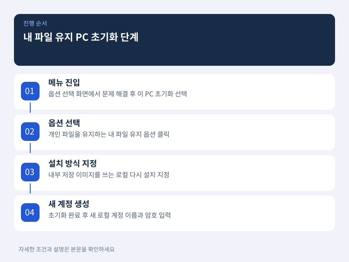 단계별 '내 파일 유지' PC 초기화 및 새 계정 설정 설명 이미지