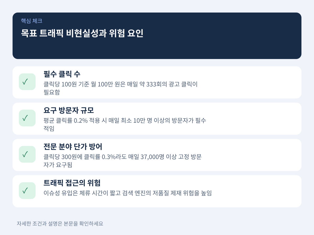 2. 수식으로 검증하는 목표 트래픽의 비현실성과 위험 요인 설명 이미지