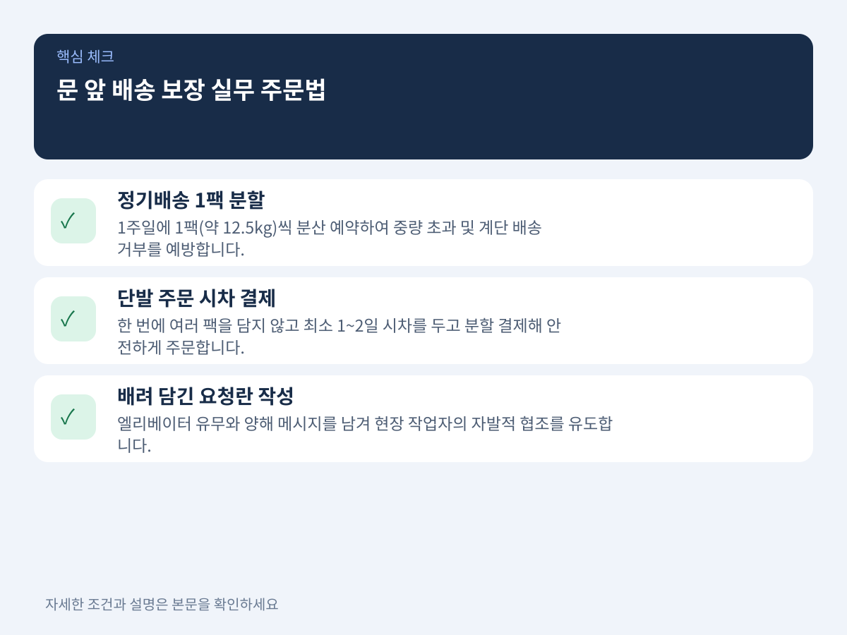 분쟁 없이 지속적으로 문 앞 배송을 보장받는 실무 주문법 설명 이미지