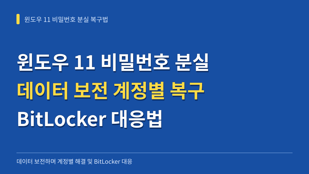 윈도우 11 비밀번호 분실 시 데이터 보전하며 해결하는 계정 유형별 복구 및 BitLocker 대응법 대표 이미지